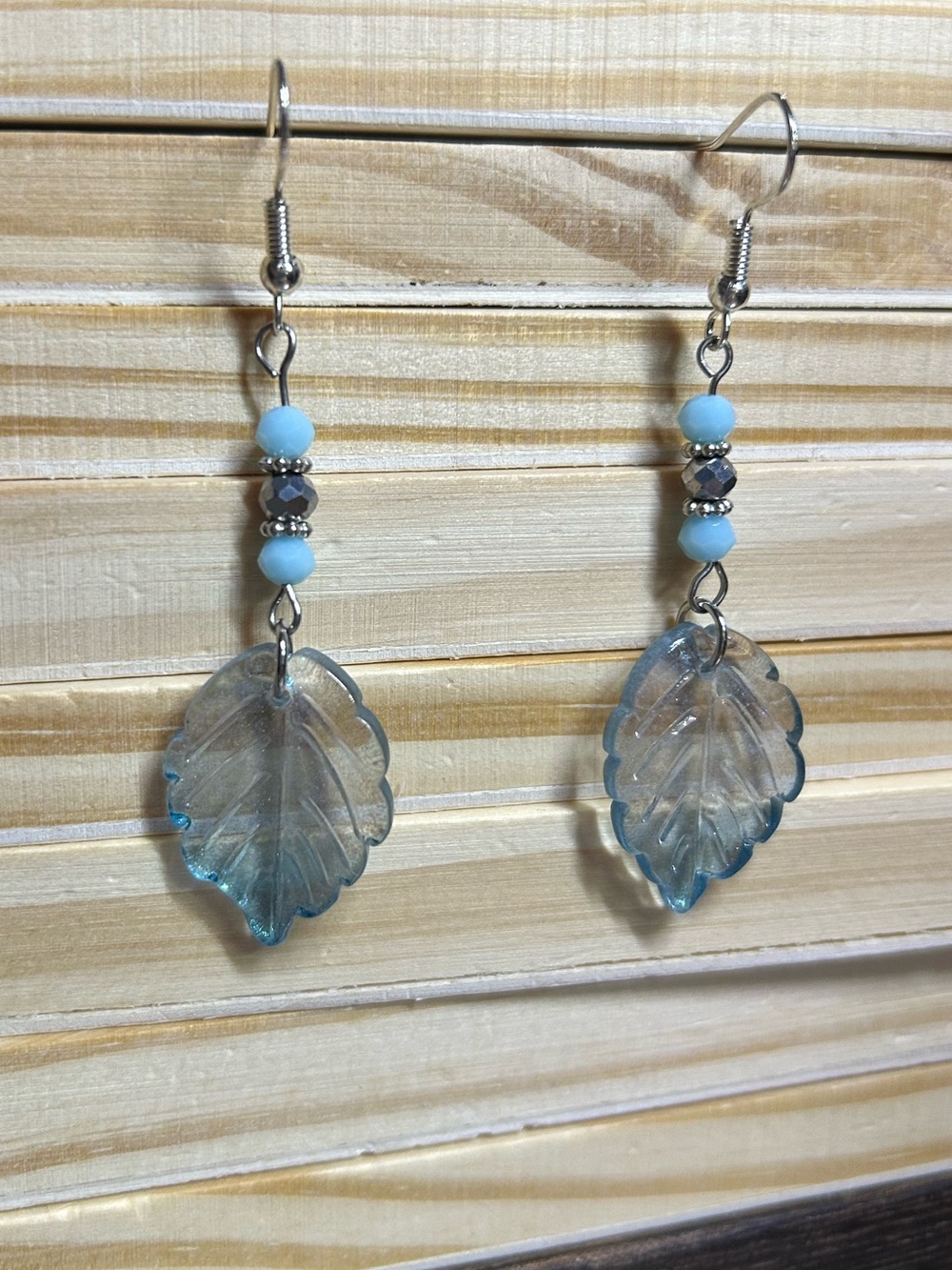 3/$25 Teal Blue Leaf Dangle Earrings